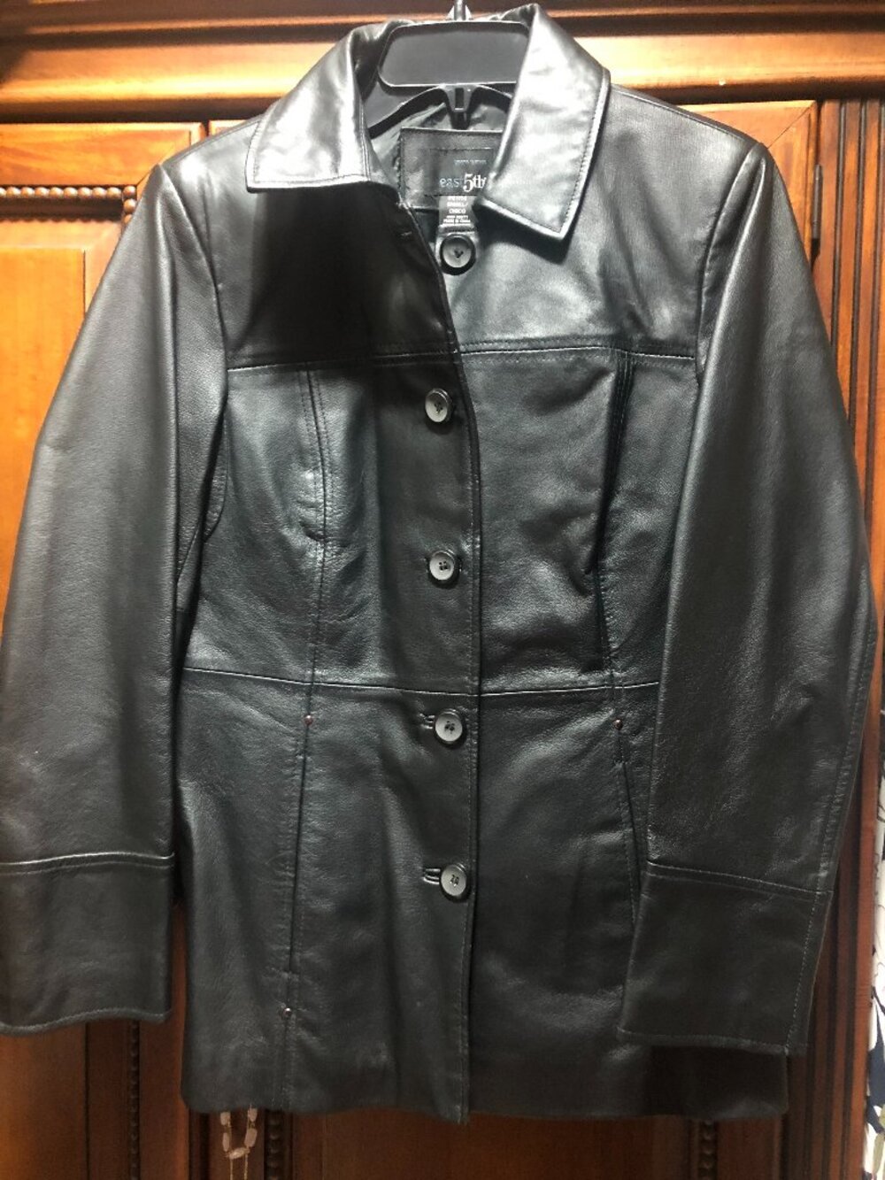 east 5th Black Genuine Leather Car Coat Jacket Petite Small